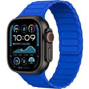 THWALK Magnetic Link Solo Loop Sport Silicone Bands Compatible with Apple Watch Ultra 3/2/1 49mm, Series 11/10 46/42mm, 9/8/7 45/41mm, SE 6/5/4 44/40mm, 3/2/1 42/38mm for Women Men (Klein Blue)