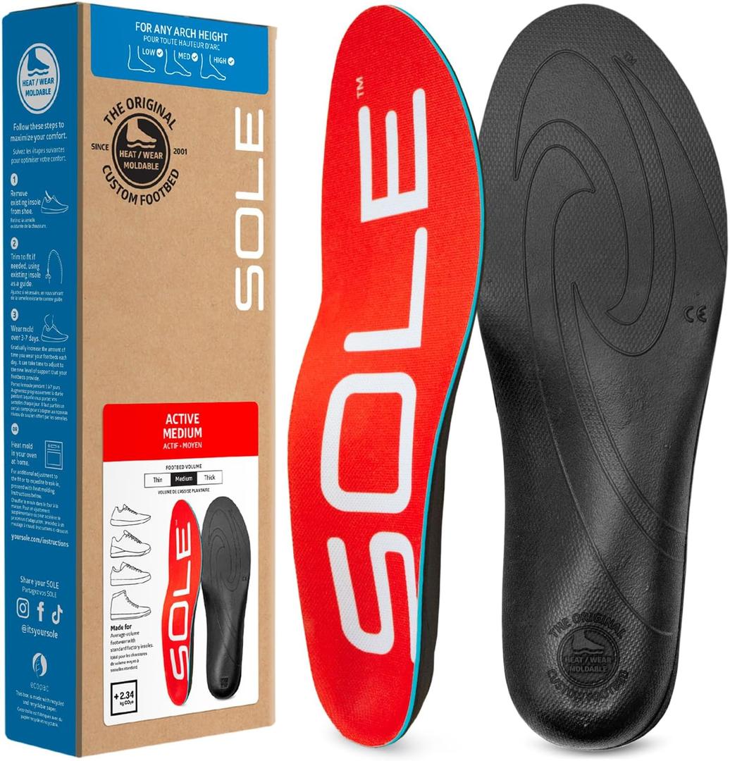SOLE Active Medium Insoles  Orthotic Arch Support Inserts for Plantar Fasciitis Relief and Comfort - Mens 11/Womens 13, 1 Pair