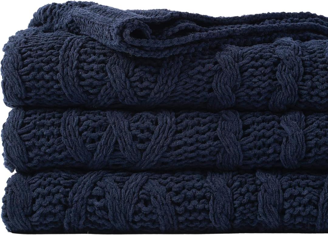 Battilo Navy BlueThrow Blanket for Couch, 51"x67", Chenille Knit Throw Blanket, Super Soft Warm Blanket, Decorative Christmas Textured Throw Blanket for Bed, Living Room