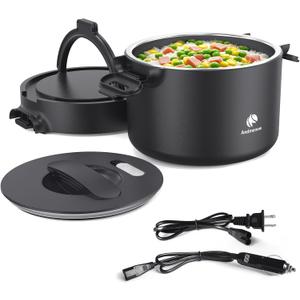 Portable Electric Lunch Box, 33 Ounce Food Warmer Cooker,12/24/110V Upgraded Heated Lunch Box for Car/Truck/Office Ideal Men & Women's Gifts,Warming Soup,Meal,Spill-Free,100W (Black)