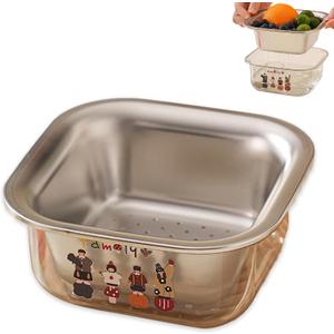 304 Stainless Steel Mini Vegetable Washing Basket 1.3QT Multifunctional Double-Layer Strainer - Ideal for Washing Vegetables, Fruits, Rice, and Draining Cooked Pasta in the Kitchen (A Happy Family)