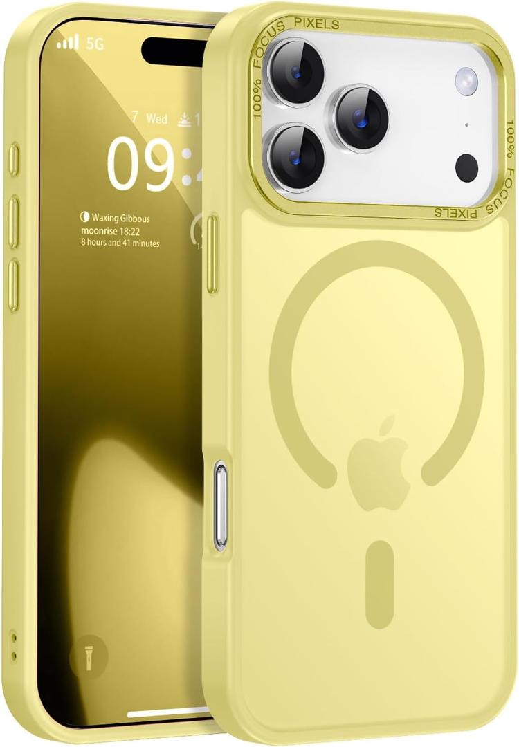 Newfuture Magnetic for iPhone 17 Pro Max Case [Compatible with Magsafe] [Military Grade Drop Protection] Translucent Matte Anti-Scratch Shockproof Protective Phone Cover 6.9 Inch, Yellow