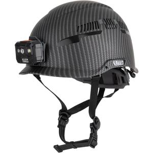 Klein Tools 60517 Safety Helmet, Vented Class C with Rechargeable Lamp and Chin Strap, Premium KARBN Pattern, Adjustable Vents, Large