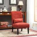Roundhill Furniture Red Pisano Chenille Fabric Armless Contemporary Accent Chair with Matching Kidney Pillow