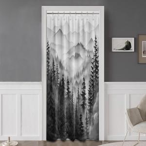 Black and White Forest Small Shower Curtain Stand Up Stall Shower Curtains Rv Narrow Nature Rustic Woodland Pine Tree Bathroom Decor, Waterproof Cloth Fabric with Hooks 48''W X 72''L