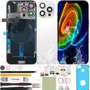 Rear Back Glass Replacement Compatible with iPhone 16 Pro Max All Carriers 6.9" + Pre-Installed Plate + Wireless Charging Coil Flex Cable + Microphone + Flashlight + Camera Frame (White)