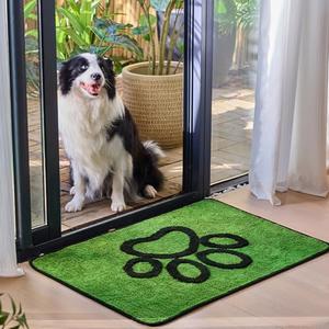 Qeils Dog Door Mat for Muddy Paws - Super Absorbent Microfiber Entryway Rug, Quick Dry Machine Washable Indoor Outdoor Mats, Non-Slip Dirt Trapper Pet Mats (Green 30"x20")