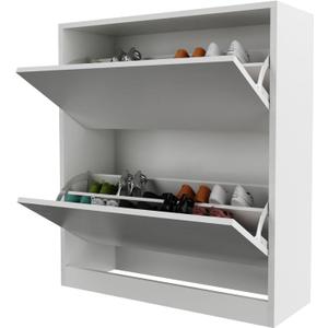 Shoe Cabinet with 2 Flip Drawers, Shoe Rack Organizer, Storage for Entryway with Adjustable Shelf, Hidden Cabinet for Hallway, Living Room, White 33" H x 28.7" W x 10.23" D