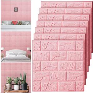 Tinlade 30 Pcs 28.81 Sq ft 3D Wall Panels Peel and Stick Foam Brick Wallpaper Printable Faux Brick Wall Panels Decorative Self Adhesive Tiles Waterproof(Elegant Pink)