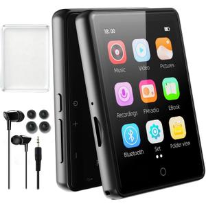 64GB MP3 Player with Bluetooth 5.3,Portable MP3 Player with Speaker for Kids with HiFi Lossless Sound Music,2.8 in Full Touchscreen,FM Radio,Voice Recorder,Supports Up to 128GB TF Card