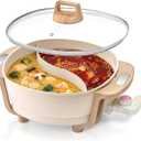 Hot Pot Electric Hot Pot with Divider, Large 6L Nonstick DualSided Shabu Shabu Pot DualFlavor hotpot electric 1500W with Adjustable 5Temperature Control ，Perfect for Family Dinners & Parties