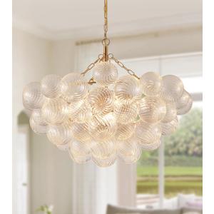 Modern Glass Chandelier,9 Light Nordic Bubble Ball Swirled Glass Globe Gold Large Pendant Light Fixtures for Foyer Bedroom Dining Room Living Room Kitchen Entryway D31.1 in UL Listed