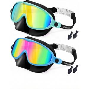 Vvinca Swim Goggles with Nose Cover, 2 Pack Wide View Diving Mask Anti-Fog UV No Leak Toddlers Swimming Goggles for Kids 3-15