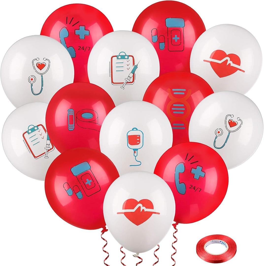 Skylety 40 Pieces Nurse Balloons 12 Inch Red and White Nursing Latex Balloons Party Decoration Supplies CNA Week Graduation Decoration