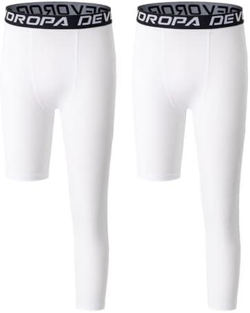 DEVOROPA Youth Boys One Leg Compression Pants for Basketball 3/4 Leggings Sports Tights Kids Athletic Soccer Base Layer, XL