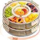 Small Divided Serving Tray with Lid and Handle, Stackable Snackle Box Container for Fruits Candy Organizer, Portable Spinning Rounded Veggie Tray for Kitchen, Party, Trave and Picnic-2 Pack (10.5" L-2pcs (White))