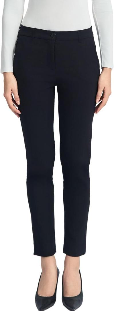 SANDY & SID Cropped Pants for Women Petite Small Size Mid Waist Slim Fit Work Pants Stretch Trousers Slack Casual Office Wear (Black, L)