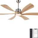 WINGBO 60" Smart Ceiling Fan with Light, Dimmable LED Light, 6-Speed Remote/APP/Voice Control, Solid Wood Blades Fan for Bedroom/Living Room/Shop Works with Alexa or Google Assistant Light Wood Color