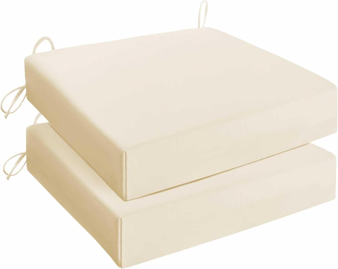 UNIKOME Outdoor Chair Cushions Pack of 2, Water Resistant Patio Cushions with Ties, High Density Sponge Filling Square Corner Seat Cushions for Outdoor Furniture, 24"*24"*4", Beige