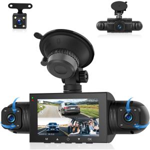 360 Degree View 4 Channel Dash Cam Front and Rear Inside Left Right, Dash Camera for Car, Built-in Night Vision, 24/7 Recording Parking Mode Monitor