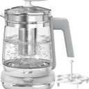1200w Electric Kettle, 1.5L Borosilicate Glass tea kettle, Hot water kettle electric for Coffee or Tea, BPA Free, Auto Shut-Off, Stainless Steel, Fast Boil, White