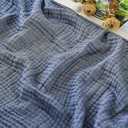 EMME Cotton Muslin Queen Blanket Bed Layering Bedspread Coverlet Breathable Gauze Soft Lightweight Adults (Heather Navy, 90"x90")