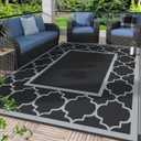 GENIMO 8' x 10' Outdoor Rug Patio Waterproof, Reversible Plastic Straw Area Rugs Mat for Camper Decor, Outside Carpet for Camping, Rv, Deck, Porch, Picnic, Beach, Balcony, Black & Grey (Lantern/Black&gray)