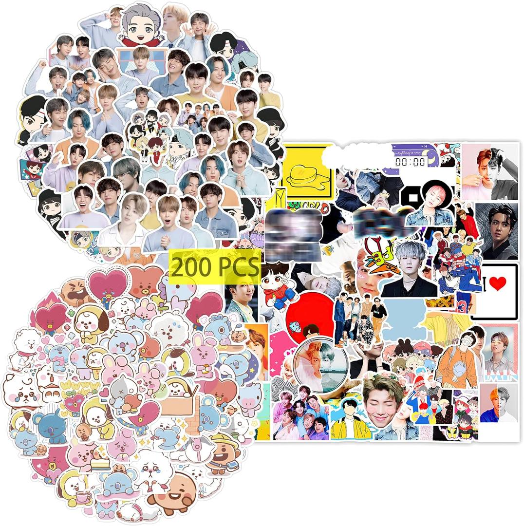 Pounchi Kpop Stickers (200 Pcs) Cute Singer PVC Sticker, Gifts for Laptop Water Bottle Skateboard Party Supplies Decorations Teens Kids