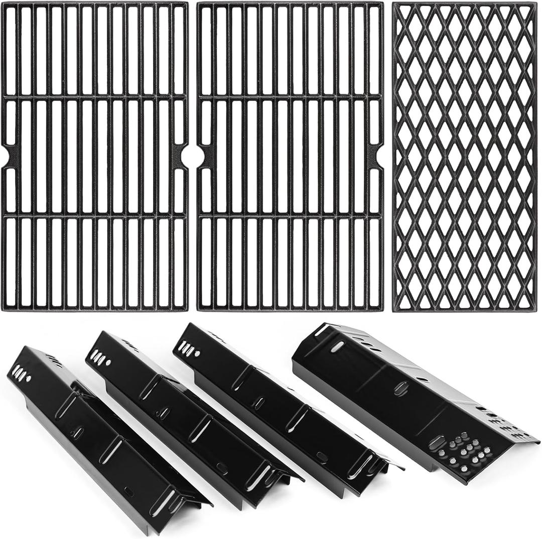 Uniflasy Grill Grates Heat Plates for Dyna-Glo 4 Burner DGH450CRP DGH451CRP Grill Parts for Dyna Glo 70-01-911 70-02-411 70-02-412 Porcelain Steel Heat Plates Replacement Part for Dyna-Glo (Black)