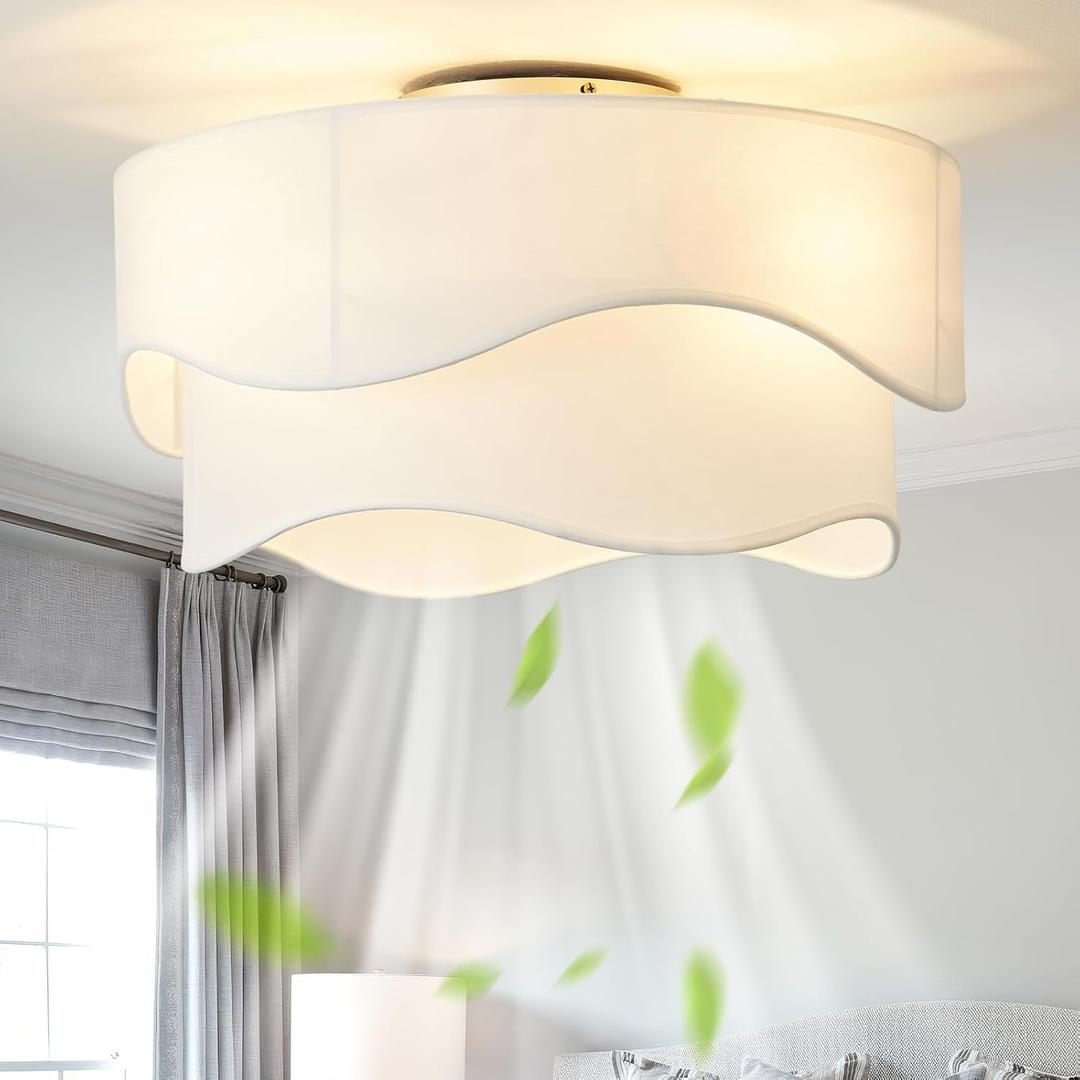 Flush Mount Ceiling Fan with Lights, 20" Low Profile Boho Ceiling Fan with Light Remote Control, Caged with 6 Speeds for Bedroom, Nursery, Living Room (White)