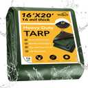 Tarp 16x20 Feet 16 Mil Heavy Duty Waterproof Tarp, Large Multipurpose Cover with Brass Grommets and Reinforced Edges, UV Resistant Thick Poly Tarps for Outdoor Camping Tent Pool Car, Green