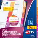 2 x Avery 5 Tab Dividers for 3 Ring Binders, Customizable Table of Contents, Multicolor Tabs, 6 Sets (11187)