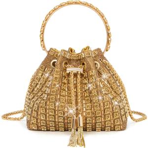 Sweetovo Sparkly Diamond Evening Bag Clutch Purses for Women Rhinestone Purse Glitter Handbag for Party Prom Cocktail Wedding (Gold)