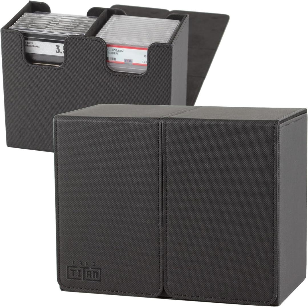 Card Titan Slab Box Two Row - Trading Card Storage Box for Graded Sports Cards and Graded TCG Cards - Card Case Fits PSA, BGS, SGC and CSG Graded Card Slabs (Double Row - Black)