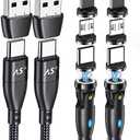 100W 540 Rotation Magnetic Charging Cable 3.3FT/6FT-2Pack, USB C to USB C Cable Fast Charge Magnetic USB C Charging Cable, Magnetic Charge Cable, Data Transfer Capable, Compatible with All Devices
