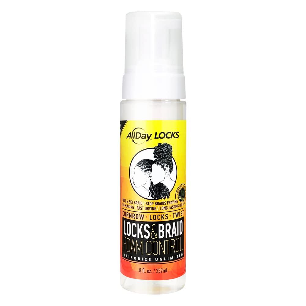 AllDay Locks Braid Foam | Long Lasting Mousse for Style & Shine | No Frizz or Fraying | Moisturizes & Seals Braids, Locks, Twists, Cornrows | 8 oz (8 Fl Oz (Pack of 1))
