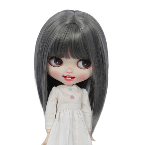 Tzncos Just 1pc wig fit for 10-11 inch Head Dolls, Blyth Qbaby Amydoll Wig Short Straight Collection Hair (Dark Silver)