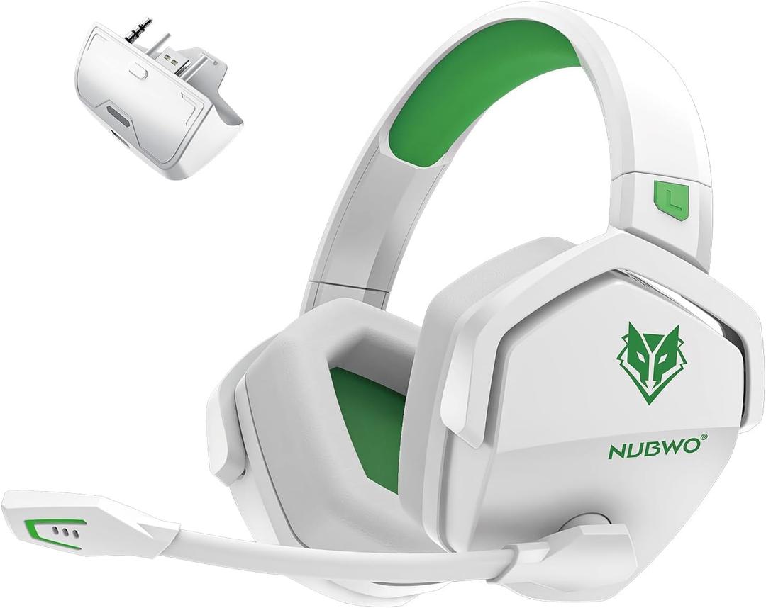 NUBWO G06 Dual Wireless Gaming Headset with Microphone for PS5, PS4, PC - 23ms Low Latency Audio - 100-Hour of Playtime - 50mm Drivers (White Green)