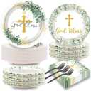 Naozinebi 200Pcs God Bless Baptism Plates Napkins First Holy Communion Party Tableware Set Christening Ceremony Dinnerware Confirmation Paper Plates for Mi Bautizo Baby Shower Decor Supplies Serve 50
