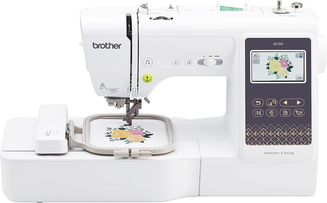 Brother SE700 Sewing and Embroidery Machine, Wireless LAN Connected, 135 Built-in Designs, 103 Built-in Stitches, Computerized, 4" x 4" Hoop Area, 3.7" Touchscreen Display, 8 Included Feet, White