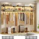 Aheaplus Industrial Pipe Clothes Rack with Top Shelf, 73In Space-Saving Wall Mounted Clothing Rack, 2 Tiers Heavy Duty Pipe Clothing Shelves with Hanging Rod for Laundry Room, Closet Storage, Black