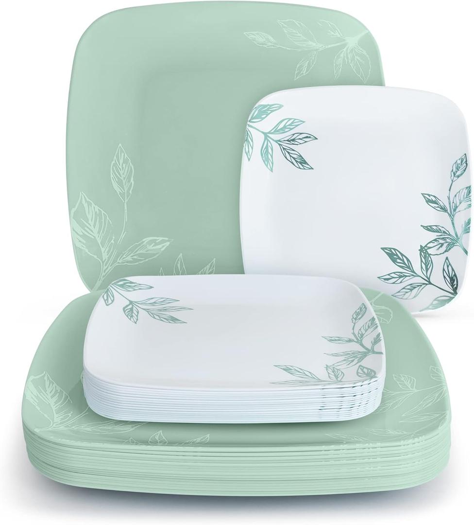 R-kay Mint & Sage Green Disposable Plates - 32 Count - 16 Dinner (10 Inch), 16 Salad/Dessert (7 Inch) - Heavy Duty for Upscale Parties