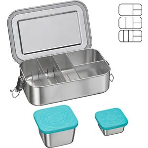 Stainless Steel Bento Box with 4 Compartments,1400ml Large & Thickened Metal Lunch Box for Adults,Eco-friendly Leak-Proof Container with Lockable Clips
