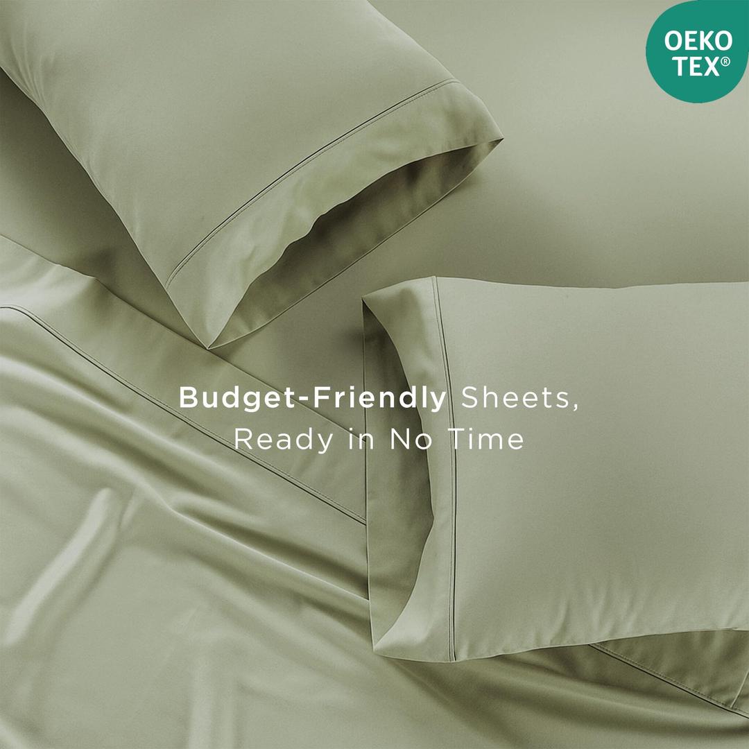 Queen Size 100% Pima Cotton 600 Thread Count 4-Piece Sheet Set Bedding Sheets and Pillowcases Queen Size (60x80) Mattress Fits 10-12 Inch Deep Pockets (Solid, Sage Green)