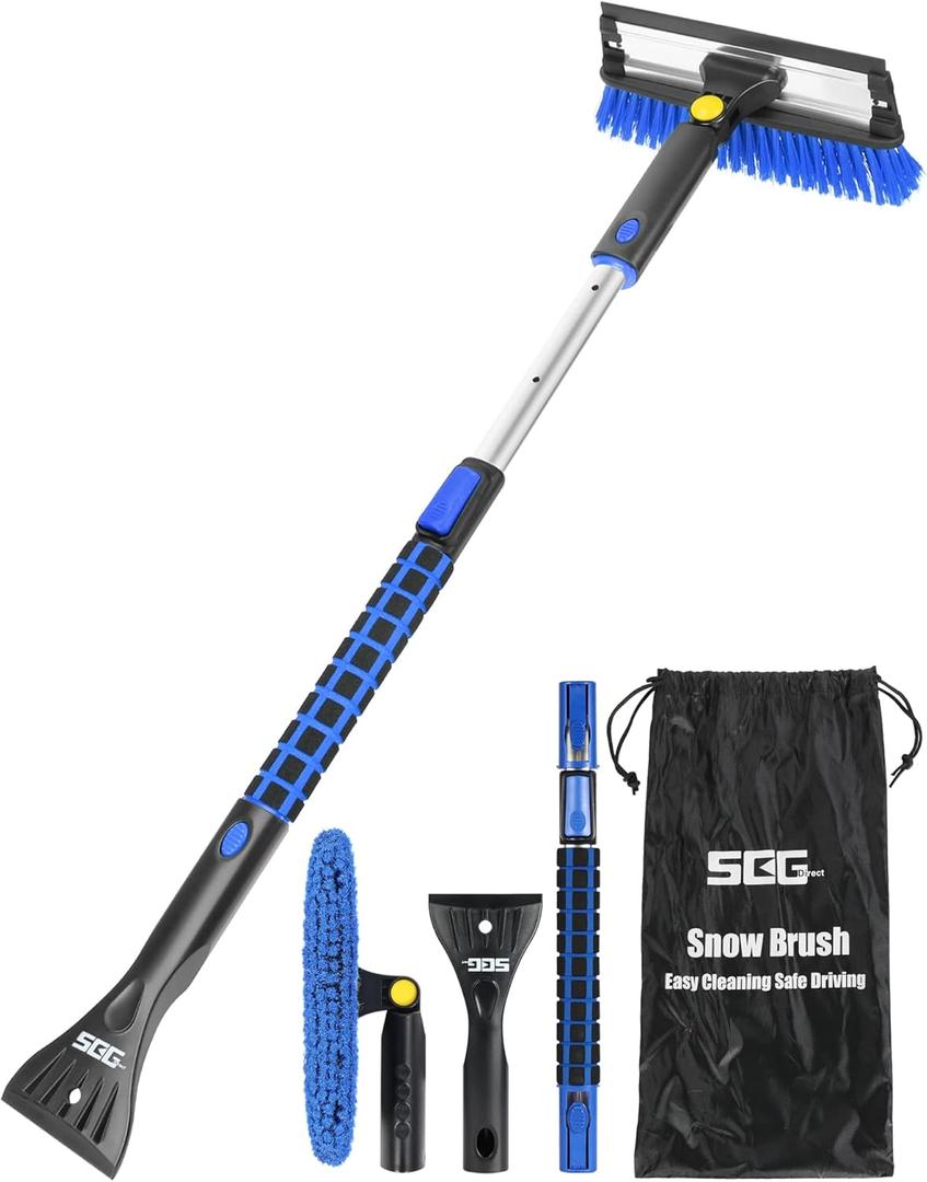 SEG Direct 39" Extendable Snow Brush with Squeegee Ice Scraper Telescoping Foam Grip for Car Truck SUV MPV Light Weight Anti-Freeze Extreme Durability Black and Blue (2. 100 cm-Blue)