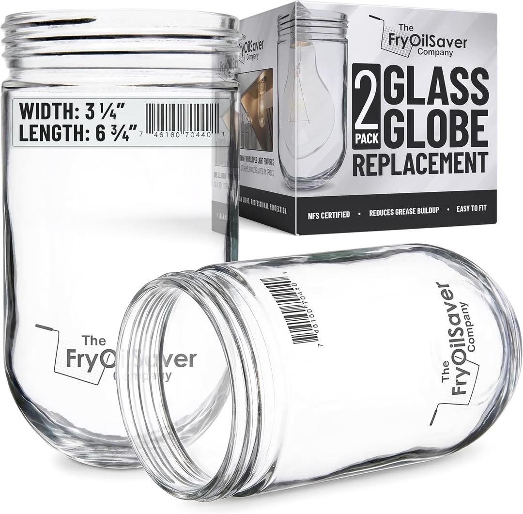 Glass Globe Replacement for Light Fixture (2 Pack) Covers Bulbs in Kitchen Hoods, Walk-In Refrigerators, Ceiling & Outdoor Lights Replacement Globes for Light Fixture - L10-X006 by FryOilSaver Co.