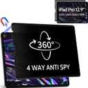 360 Magnetic Privacy Screen for iPad Pro 12.9 Inch 2018 2020 2021 2022, 4 Way Privacy Removable Anti Glare Blue Light Filter Shield Film Anti Spy Protector