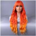 BERON Orange Wigs Women Long Wavy Flame Fire Colored Wig with Bangs 26 Inches Curly Synthetic for Cosplay Party Wigs Wig Cap Included