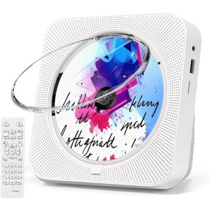 CD Player Portable, Bluetooth CD Players for Home with Remote Control HiFi Stereo LED Display Timer FM Radio AUX/USB/TF Jack, Music CD Player with Speakers Desktop Boombox for Office Gift White