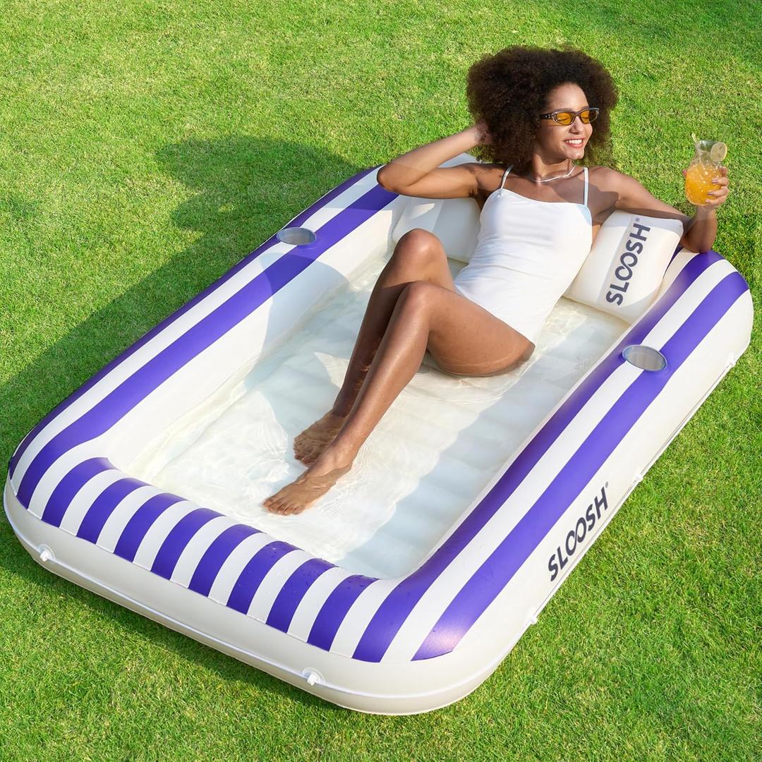 SLOOSH Inflatable Tanning Pool Lounger Float, 70" x 46" Pool Floats Adult with Pillow, 4 in 1 Suntan Tub Raft Floatie,Sunbathing Bed Lounge for Water Blow Up Ball Pit Party Gifts